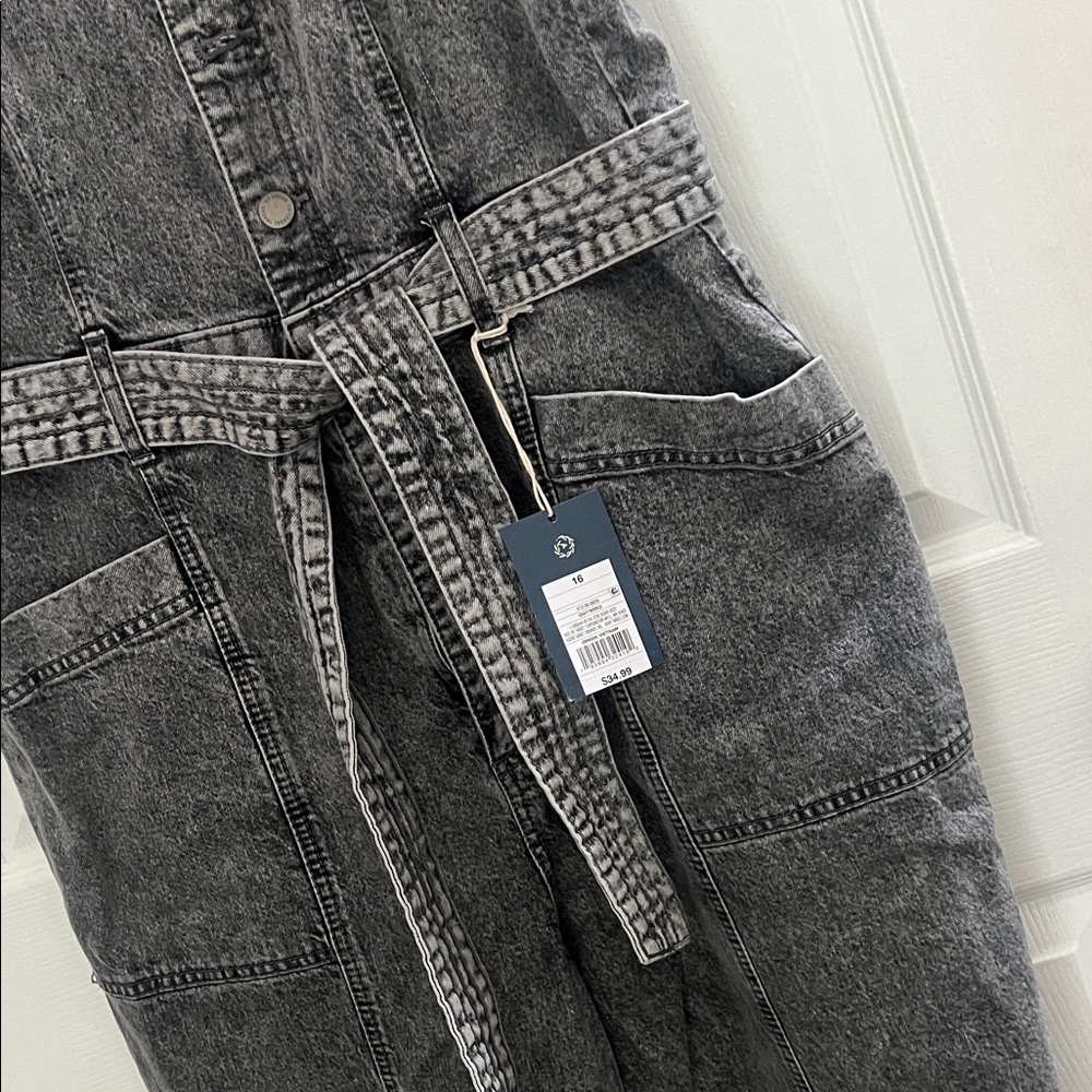 Black Denim Overalls with Belt - Picture 3 of 3